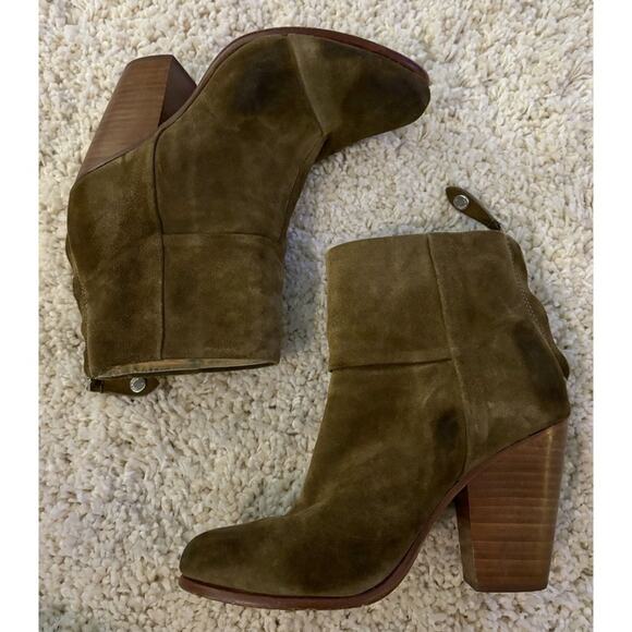 Rag & Bone Mineral Green Suede Leather Bottom Newbury Heeled Booties 36.5 - Picture 1 of 9
